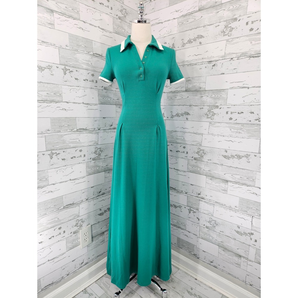 Fashion Nova Playing Fair Maxi Dress Kelly Green Polo Collar Short Sleeve XS